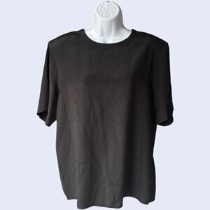 SHIP'N SHORE Minimalist Vintage Crinkle Blouse - Black Boxy 90s Officewear